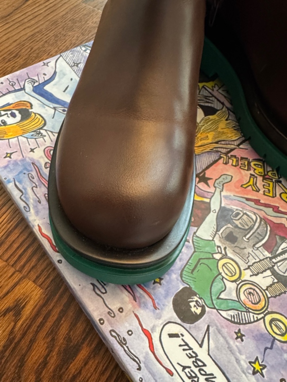 🦄🦄 JEFFERY  CAMPBELL Brown Leather Chelsea Boots with Green Platform Sole - Picture 4 of 7